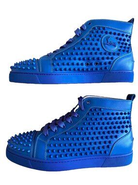 Christian Louboutin Louis Flat Calf Spikes Ocean Leather Sneakers EU 43 NEW-RARE